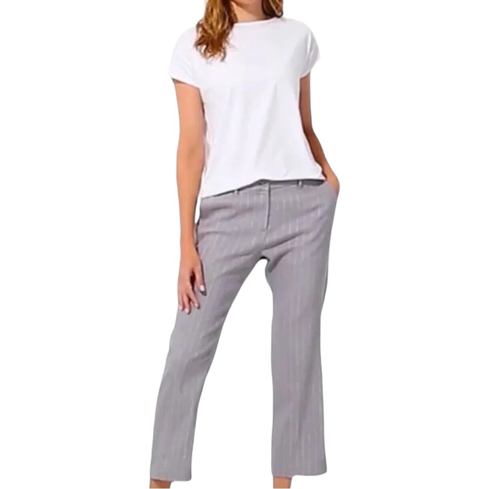 J. Jill Women’s Linen Stretch Crop Pants Light Gray Stripes Sz 12